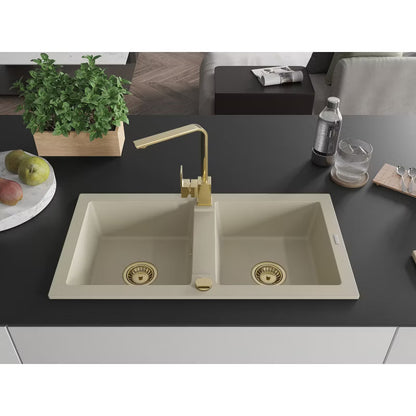 Granitvask Mario 2-Kammer 82x43,6 cm Hvid med Armatur