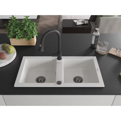 Granitvask Mario 2-Kammer 82x43,6 cm Hvid med Armatur