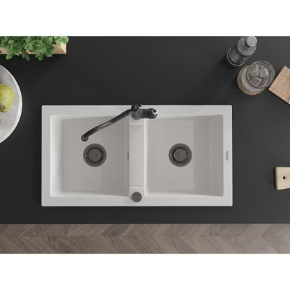 Granitvask Mario 2-Kammer 82x43,6 cm Hvid med Sort Armatur