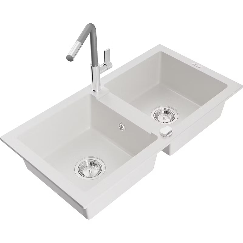 Granitvask Mario 2-Kammer 82x43,6 cm med Armatur