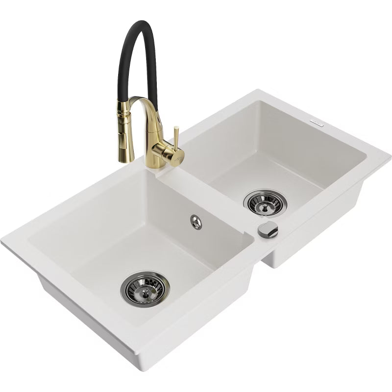 Granitvask Mario 2-Kammer 82x43,6 cm med Armatur