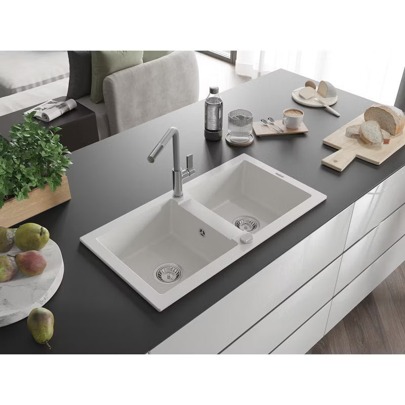 Granitvask Mario 2-Kammer 82x43,6 cm med Armatur