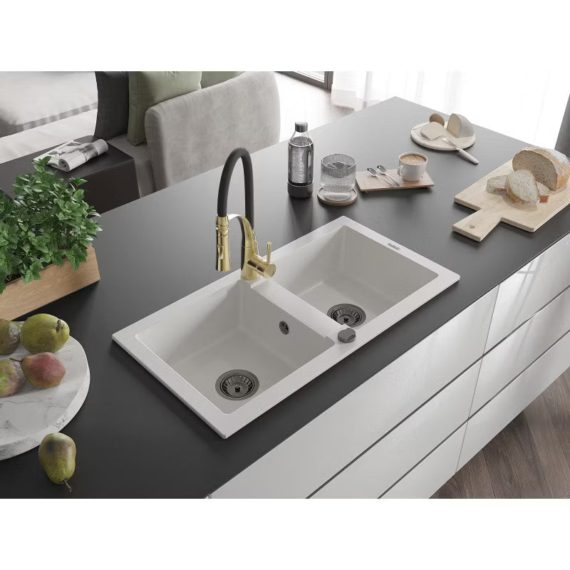 Granitvask Mario 2-Kammer 82x43,6 cm med Armatur