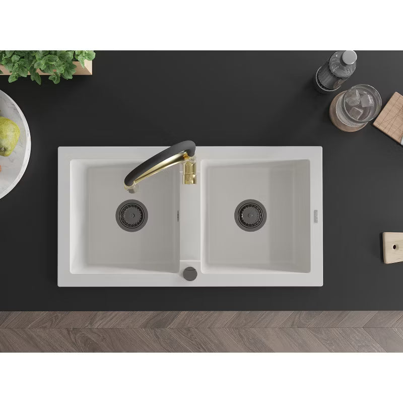 Granitvask Mario 2-Kammer 82x43,6 cm med Armatur