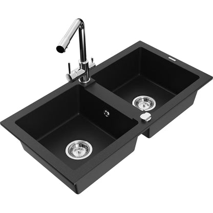 Granitvask Mario 2-Kammer 82x43,6 cm med Armatur
