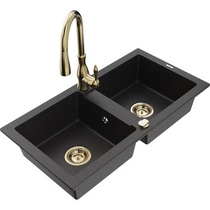 Granitvask Mario 2-Kammer 82x43,6 cm med Armatur