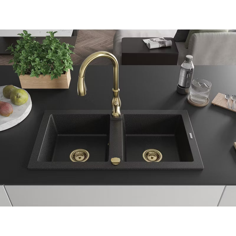 Granitvask Mario 2-Kammer 82x43,6 cm med Armatur