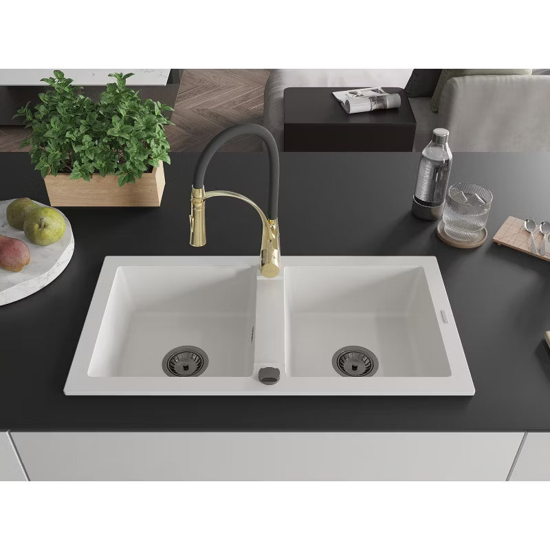 Granitvask Mario 2-Kammer 82x43,6 cm med Armatur
