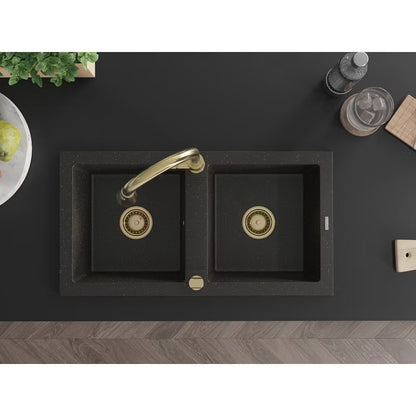 Granitvask Mario 2-Kammer 82x43,6 cm Sort med Armatur