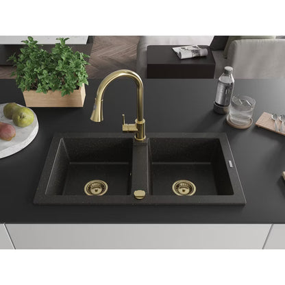 Granitvask Mario 2-Kammer 82x43,6 cm Sort med Armatur