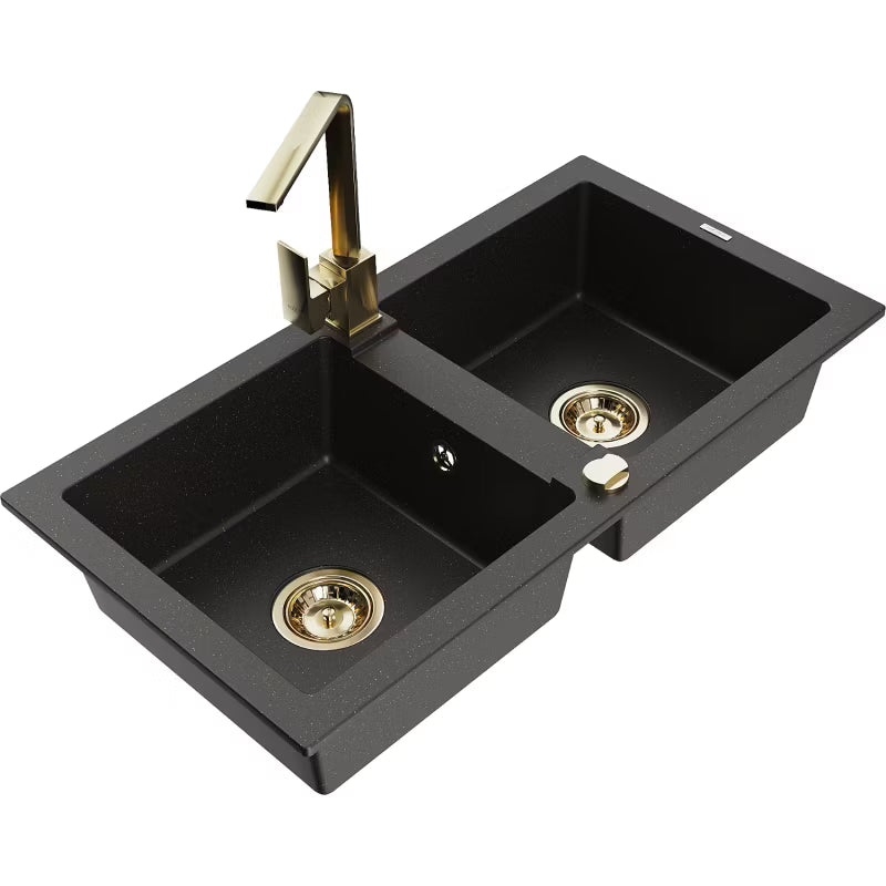 Granitvask Mario 2-Kammer 82x43,6 cm Sort Guld