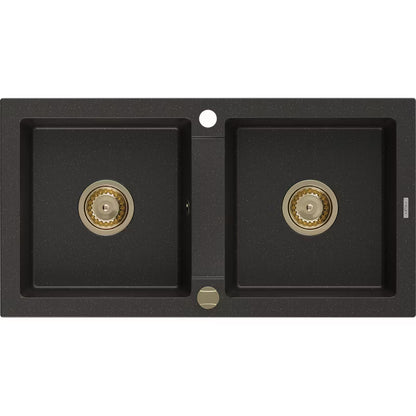 Granitvask Mario 2-Kammer 82x43,6 cm Sort Guld Metallisk
