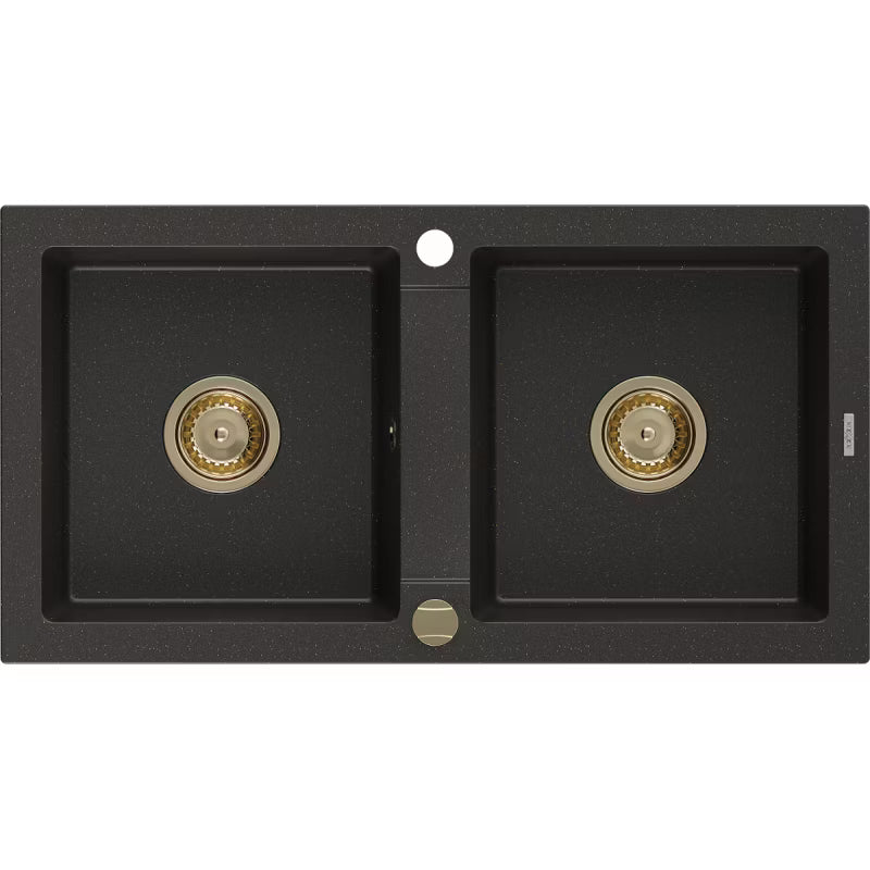 Granitvask Mario 2-Kammer 82x43,6 cm Sort Guld Metallisk