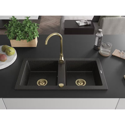Granitvask Mario 2-Kammer 82x43,6 cm Sort Guld Metallisk