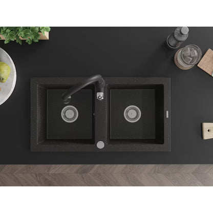 Granitvask Mario 2-Kammer 82x43,6 cm Sort med Armatur