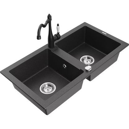 Granitvask Mario 2-Kammer 82x43,6 cm Sort med Armatur