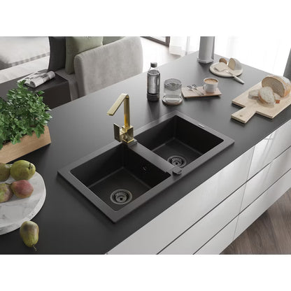 Granitvask Mario 2-Kammer 82x43,6 cm Sort med Armatur