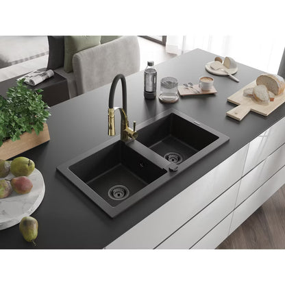 Granitvask Mario 2-Kammer 82x43,6 cm Sort med Armatur