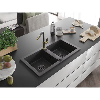 Granitvask Mario 2-Kammer 82x43,6 cm Sort med Armatur