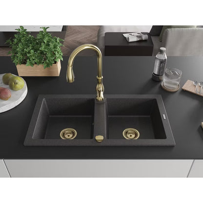 Granitvask Mario 2-Kammer 82x43,6 cm Sort med Armatur
