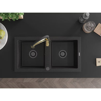 Granitvask Mario 2-Kammer 82x43,6 cm Sort med Armatur