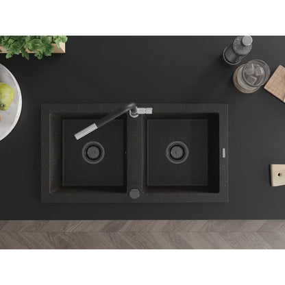 Granitvask Mario 2-Kammer 82x43,6 cm Sort med Armatur