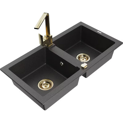 Granitvask Mario 2-Kammer 82x43,6 cm Sort med Armatur