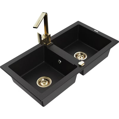 Granitvask Mario 2-Kammer 82x43,6 cm Sort med Armatur