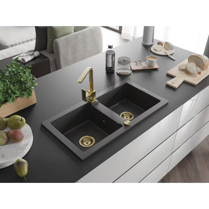 Granitvask Mario 2-Kammer 82x43,6 cm Sort med Armatur