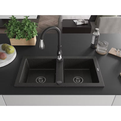 Granitvask Mario 2-Kammer 82x43,6 cm Sort med Armatur