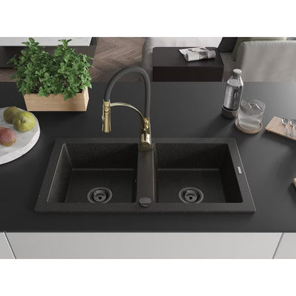 Granitvask Mario 2-Kammer 82x43,6 cm Sort med Armatur