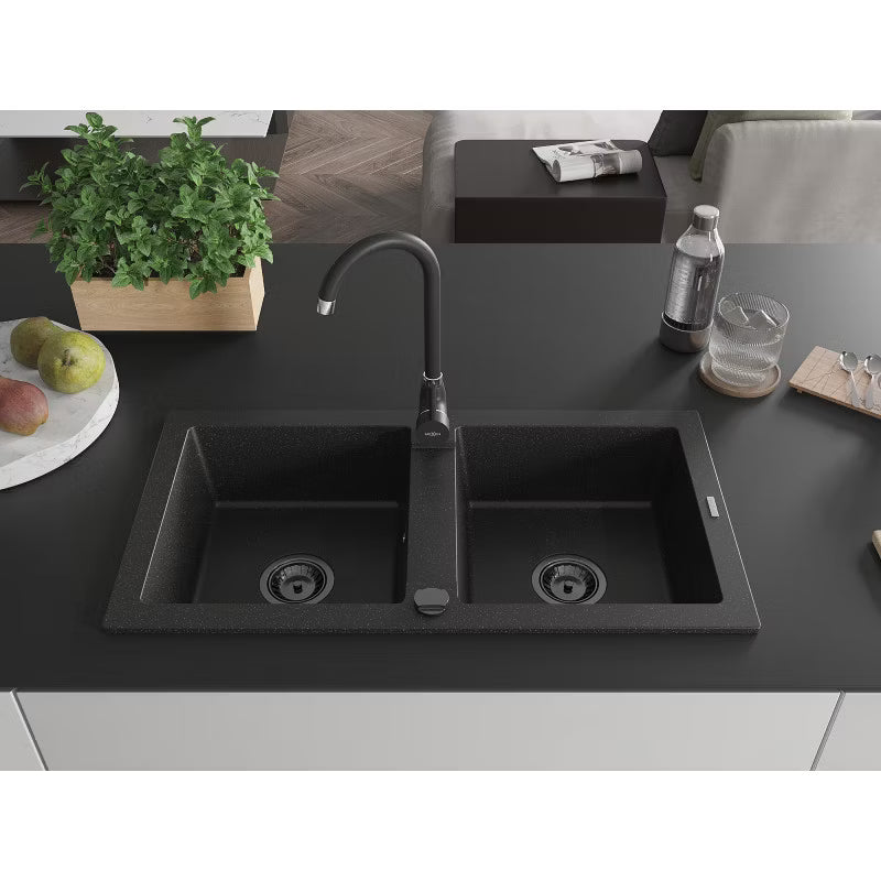 Granitvask Mario 2-Kammer 82x43,6 cm Sort Metallik