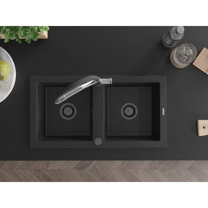 Granitvask Mario 2-Kammer 82x43,6 cm Sort Metallisk med Duo Armatur