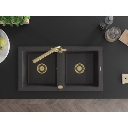 Granitvask Mario 2-Kammer 82x43,6 cm Sort Spættet med Armatur