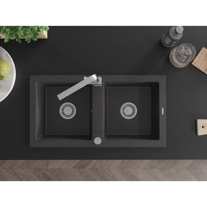Granitvask Mario 2-Kammer 82x43,6 cm Sort Spættet med Armatur