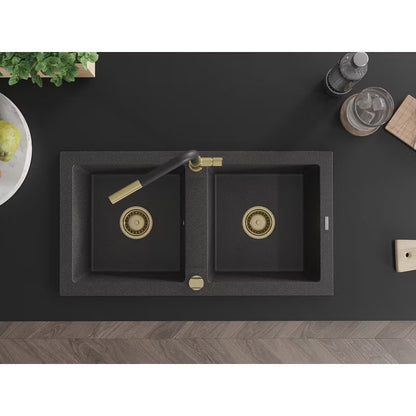 Granitvask Mario 2-Kammer 82x43,6 cm Sort Spættet med Armatur
