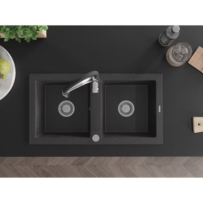 Granitvask Mario 2-Kammer 82x43,6 cm Sort Spættet med Armatur