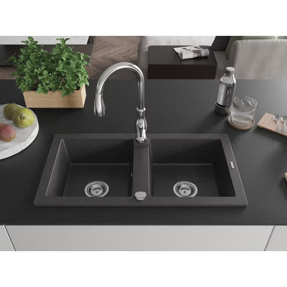 Granitvask Mario 2-Kammer 82x43,6 cm Sort Spættet med Armatur