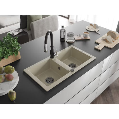 Granitvask Mario 2-Kammer 82x43,6 cm Hvid med Armatur