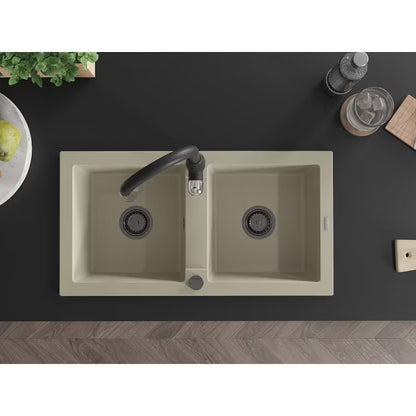 Granitvask Mario 2-Kammer 82x43,6 cm Hvid med Armatur