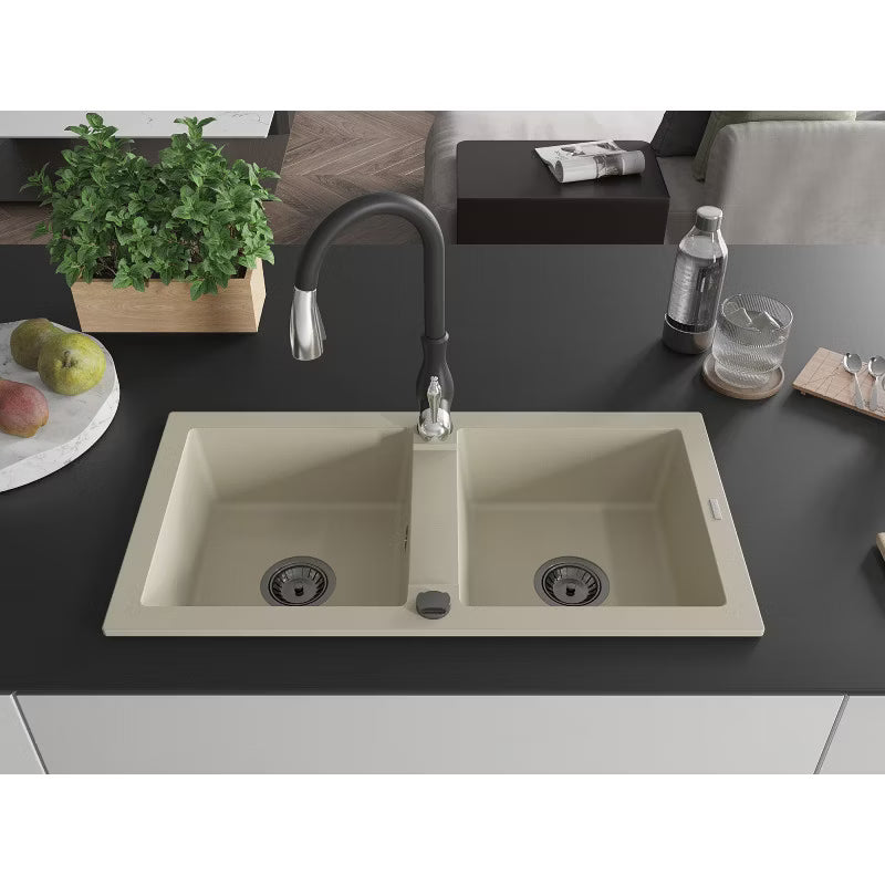 Granitvask Mario 2-Kammer 82x43,6 cm Hvid med Armatur