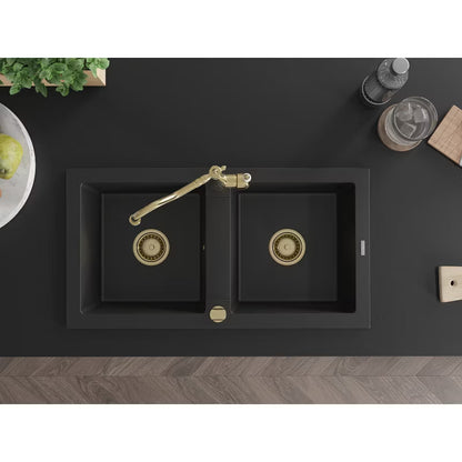 Granitvask Mario 2-Kammer 82x43,6 cm Sort med Armatur