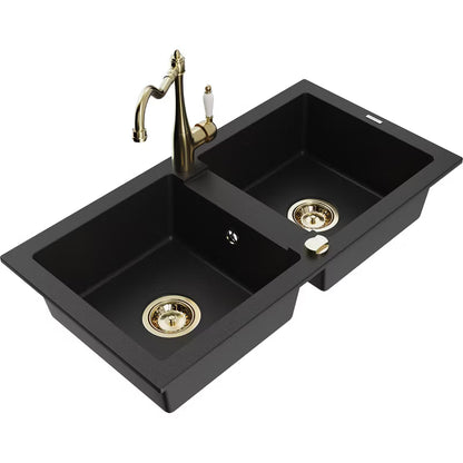 Granitvask Mario 2-Kammer 82x43,6 cm Sort med Armatur