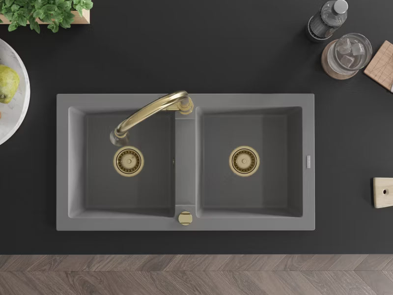 Granitvask Mario 2-Kammer 82x43,6 cm Grå med Armatur
