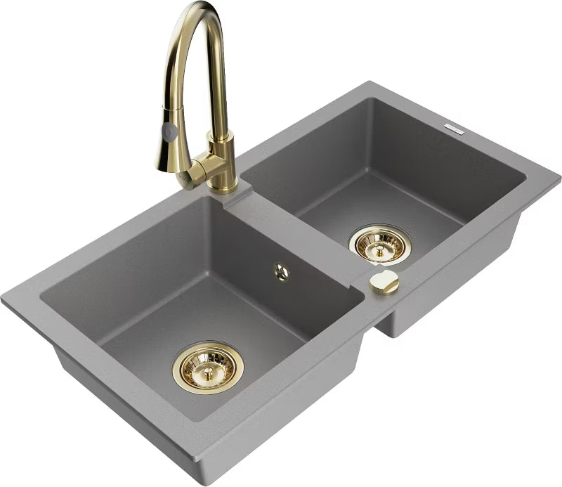 Granitvask Mario 2-Kammer 82x43,6 cm Grå med Armatur