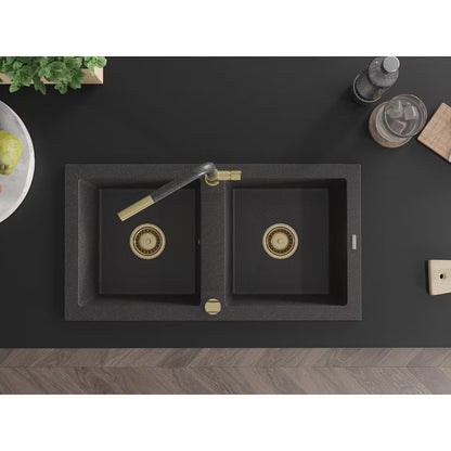 Granitvask Mario 2-Kammer 82x43,6 cm Sort med Armatur