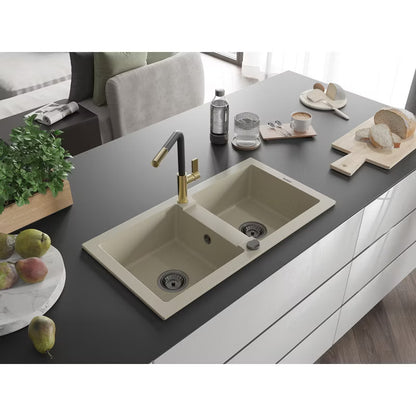 Granitvask Mario 2-Kammer 82x43,6 cm Beige med Armatur