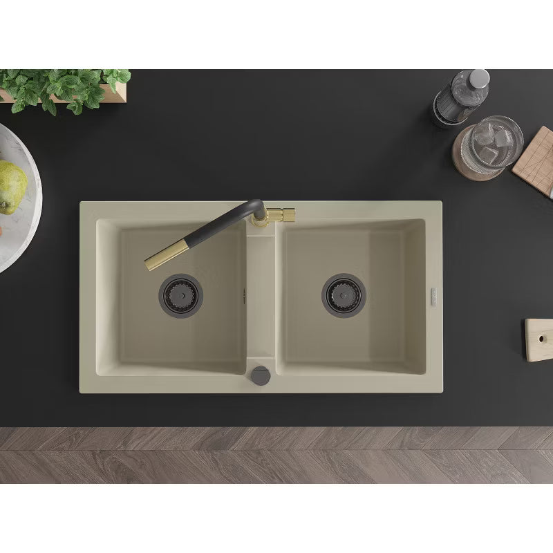 Granitvask Mario 2-Kammer 82x43,6 cm Beige med Armatur