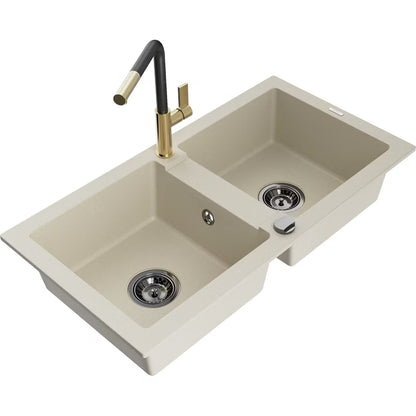 Granitvask Mario 2-Kammer 82x43,6 cm Beige med Armatur