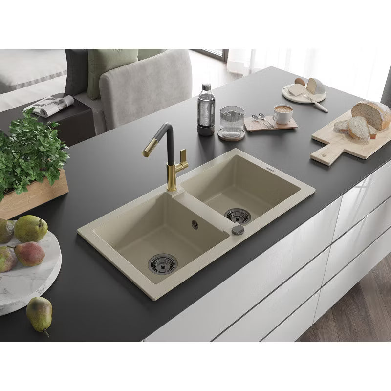 Granitvask Mario 2-Kammer 82x43,6 cm Beige med Armatur
